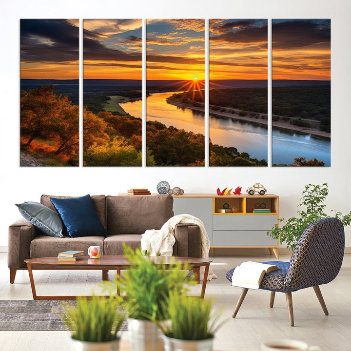 Mesmerizing Sunset Landscape Wall Art Green Meadow Nature Canvas Print Set of Print