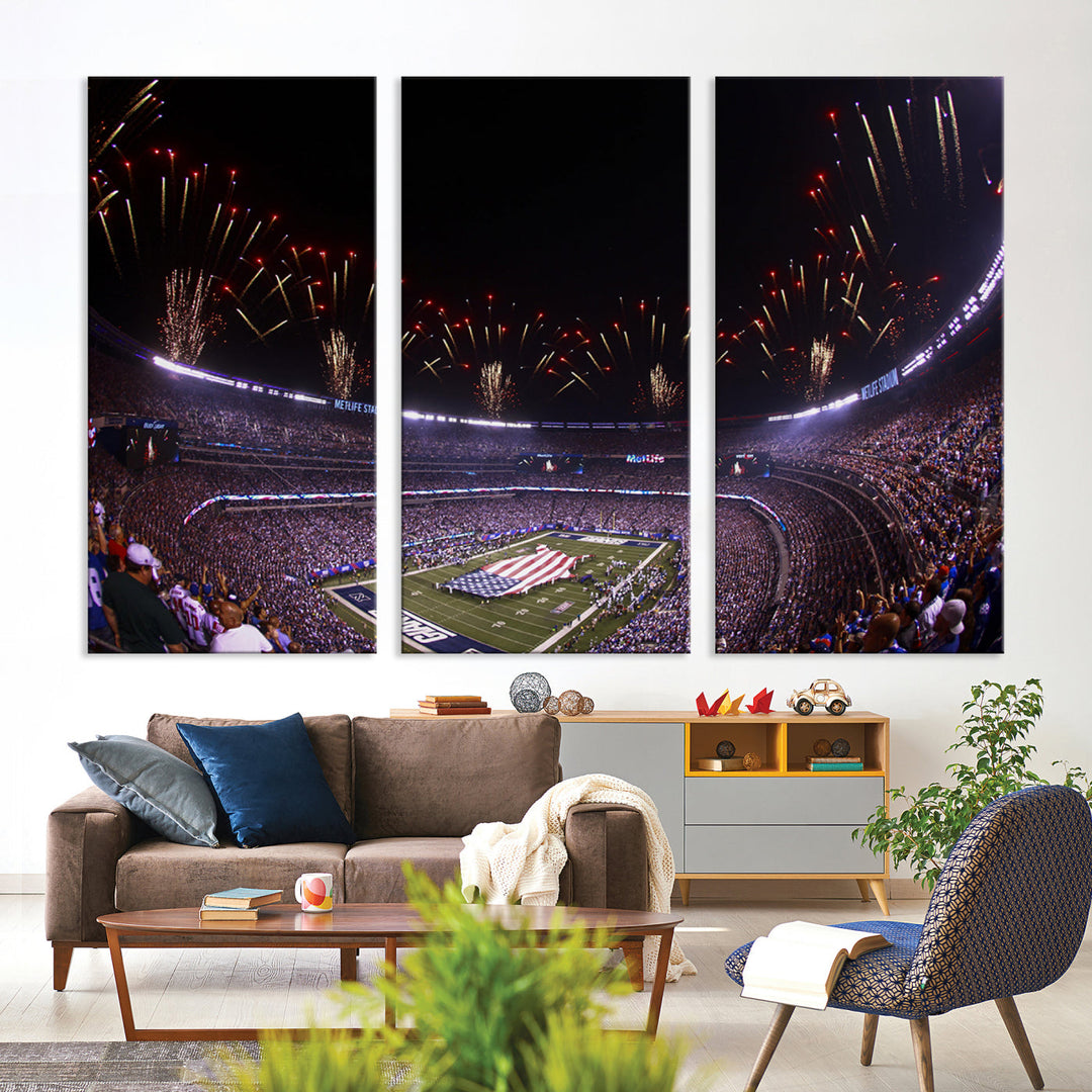 MetLife Football Stadium Wall Art Canvas Print, New York Giants Print, Ready to Hang Framed American Football Stadium Wall Art, NFL Wall Art