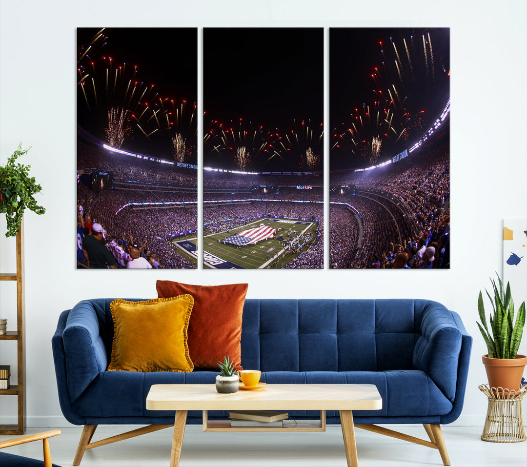 MetLife Football Stadium Wall Art Canvas Print, New York Giants Print, Ready to Hang Framed American Football Stadium Wall Art, NFL Wall Art