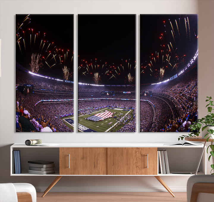 MetLife Football Stadium Wall Art Canvas Print, New York Giants Print, Ready to Hang Framed American Football Stadium Wall Art, NFL Wall Art