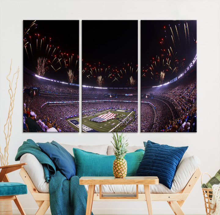 MetLife Football Stadium Wall Art Canvas Print, New York Giants Print, Ready to Hang Framed American Football Stadium Wall Art, NFL Wall Art