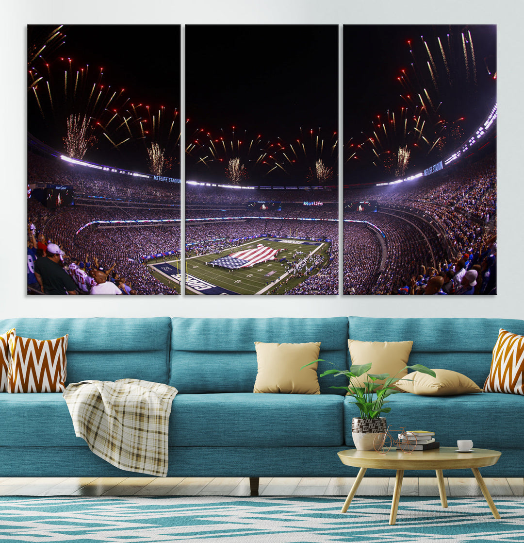 MetLife Football Stadium Wall Art Canvas Print, New York Giants Print, Ready to Hang Framed American Football Stadium Wall Art, NFL Wall Art