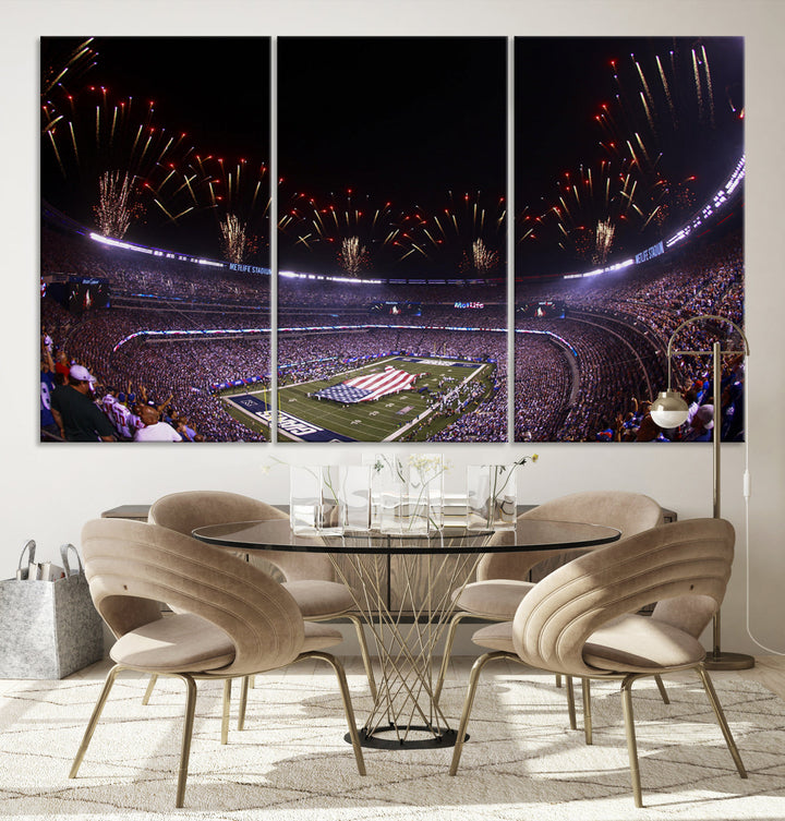 MetLife Football Stadium Wall Art Canvas Print, New York Giants Print, Ready to Hang Framed American Football Stadium Wall Art, NFL Wall Art