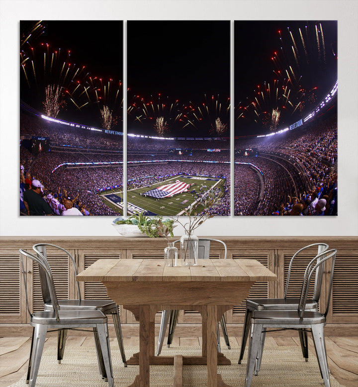 MetLife Football Stadium Wall Art Canvas Print, New York Giants Print, Ready to Hang Framed American Football Stadium Wall Art, NFL Wall Art