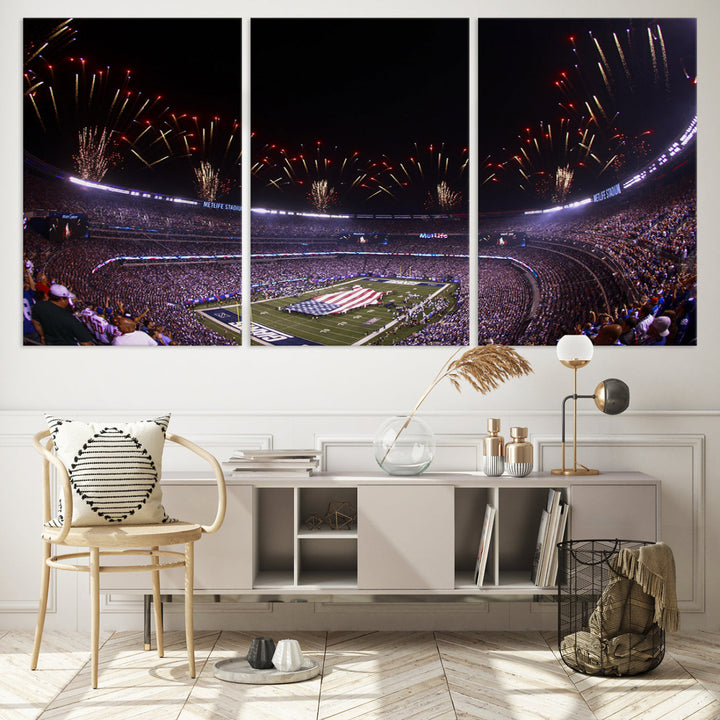 MetLife Football Stadium Wall Art Canvas Print, New York Giants Print, Ready to Hang Framed American Football Stadium Wall Art, NFL Wall Art