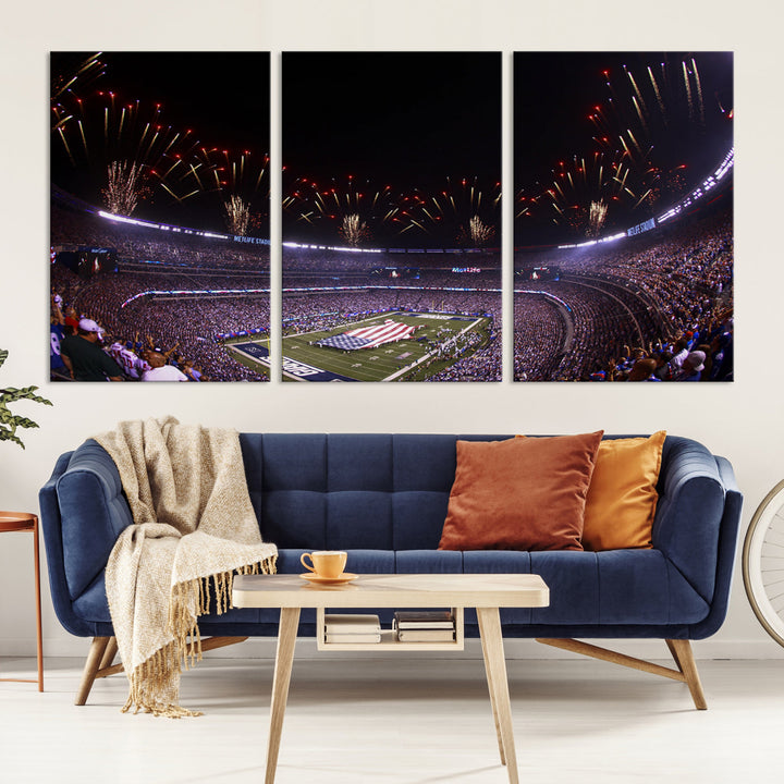 MetLife Football Stadium Wall Art Canvas Print, New York Giants Print, Ready to Hang Framed American Football Stadium Wall Art, NFL Wall Art