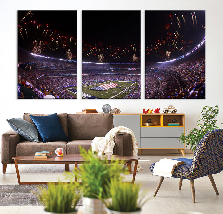 MetLife Football Stadium Wall Art Canvas Print, New York Giants Print, Ready to Hang Framed American Football Stadium Wall Art, NFL Wall Art