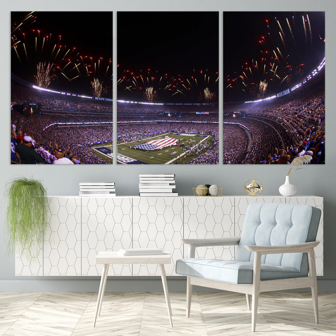 MetLife Football Stadium Wall Art Canvas Print, New York Giants Print, Ready to Hang Framed American Football Stadium Wall Art, NFL Wall Art