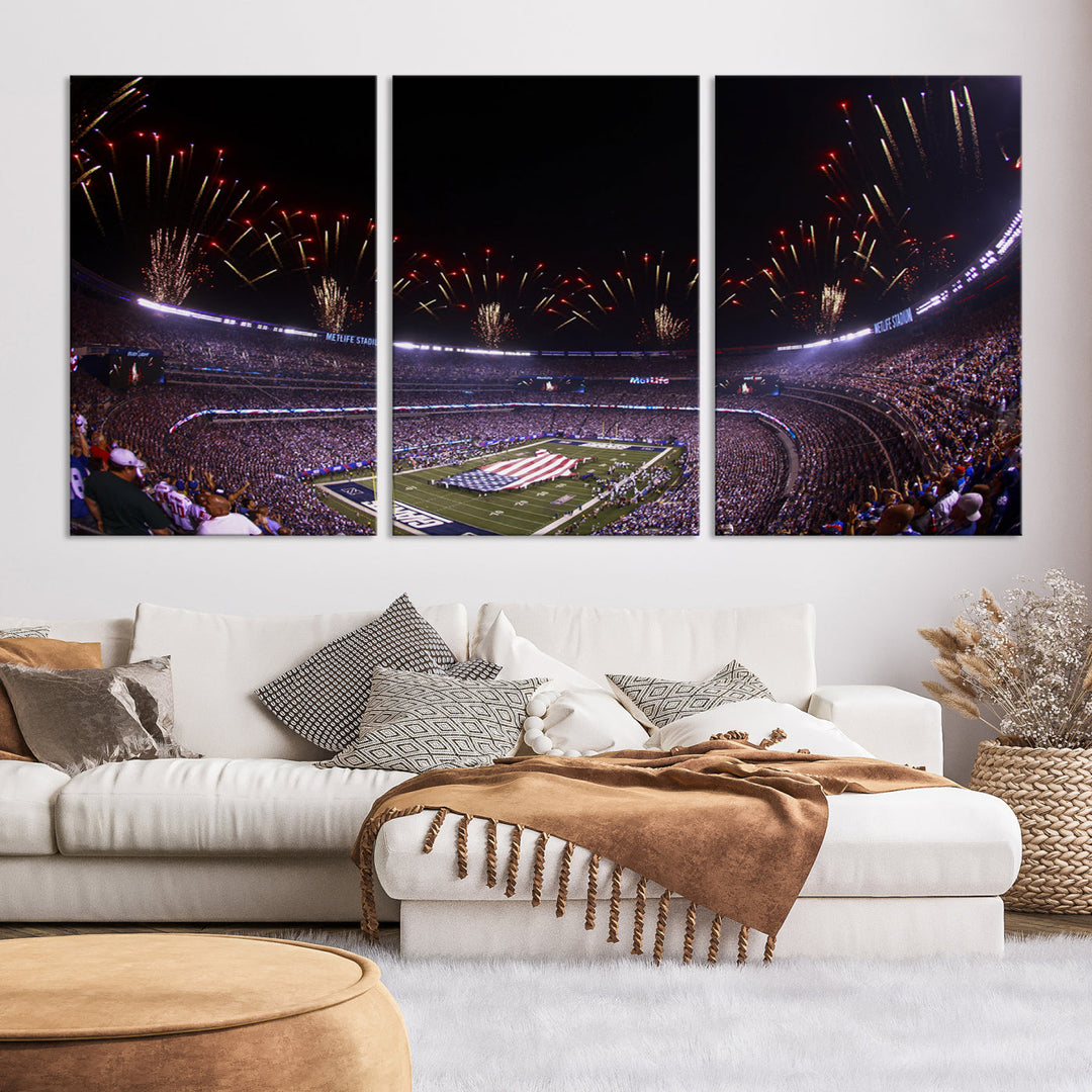 MetLife Football Stadium Wall Art Canvas Print, New York Giants Print, Ready to Hang Framed American Football Stadium Wall Art, NFL Wall Art