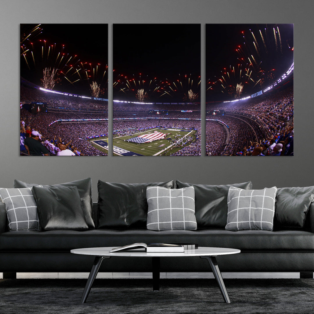 MetLife Football Stadium Wall Art Canvas Print, New York Giants Print, Ready to Hang Framed American Football Stadium Wall Art, NFL Wall Art