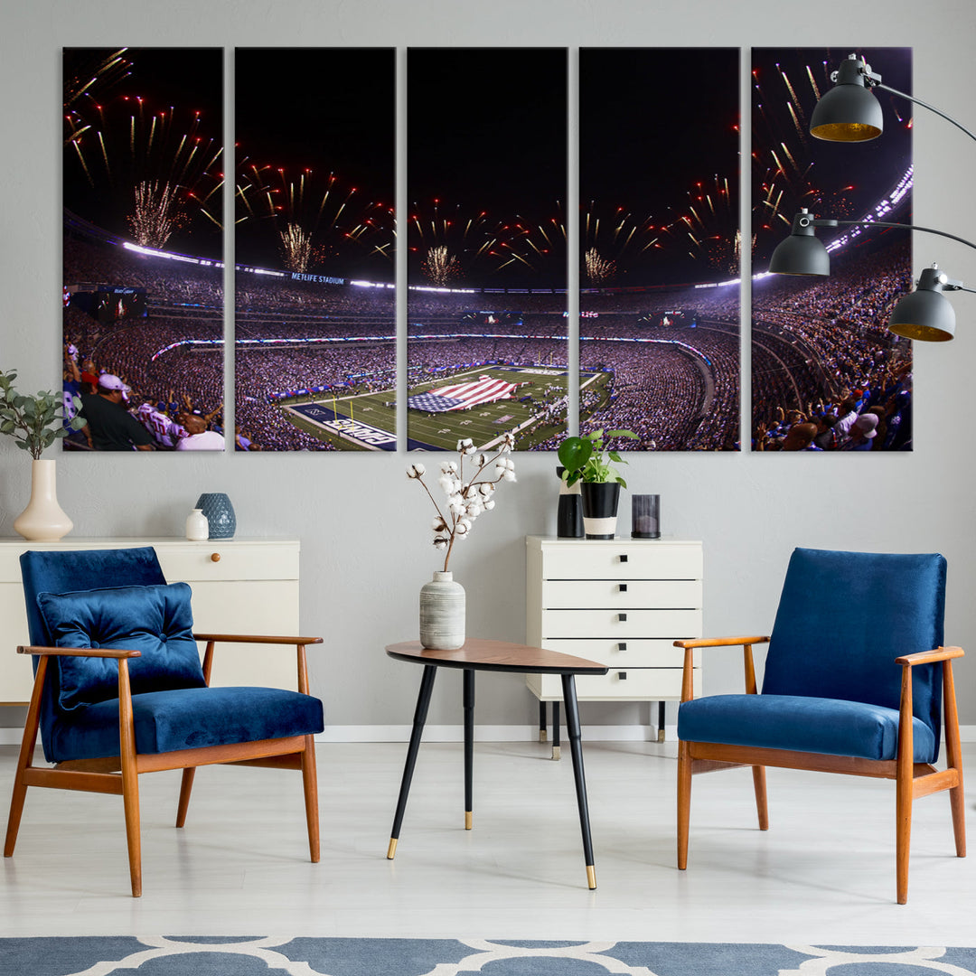 MetLife Football Stadium Wall Art Canvas Print, New York Giants Print, Ready to Hang Framed American Football Stadium Wall Art, NFL Wall Art