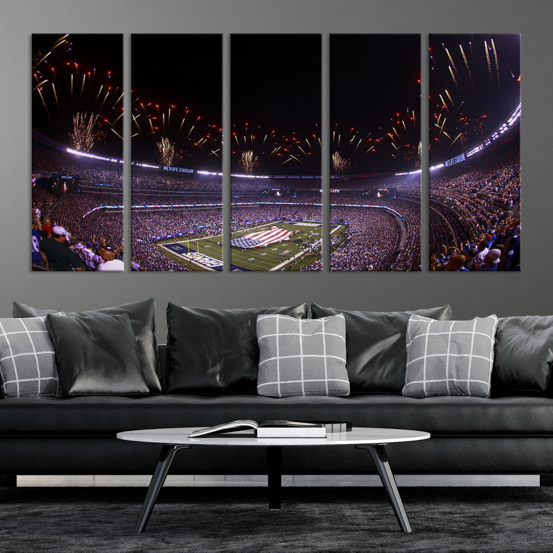 MetLife Football Stadium Wall Art Canvas Print, New York Giants Print, Ready to Hang Framed American Football Stadium Wall Art, NFL Wall Art