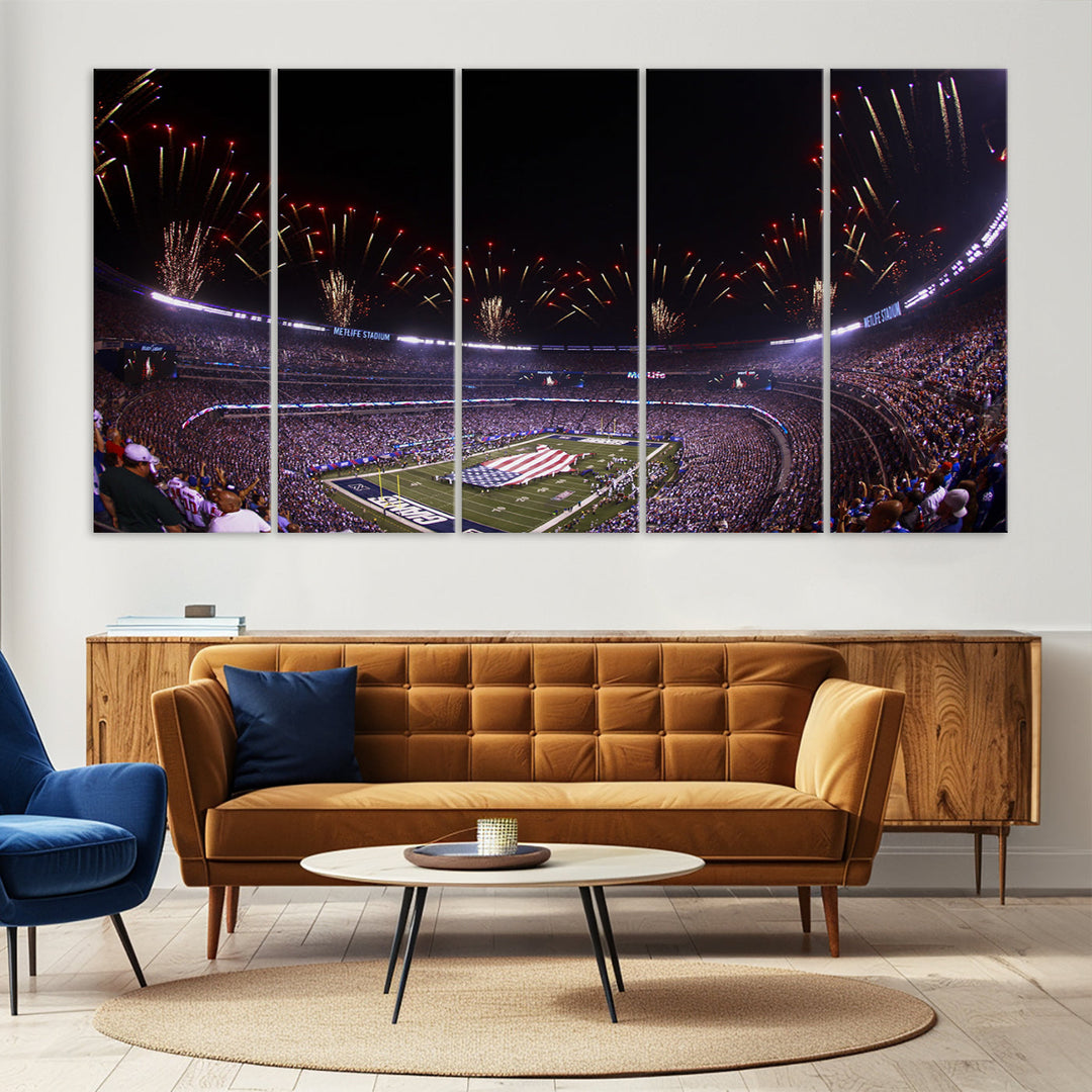 MetLife Football Stadium Wall Art Canvas Print, New York Giants Print, Ready to Hang Framed American Football Stadium Wall Art, NFL Wall Art