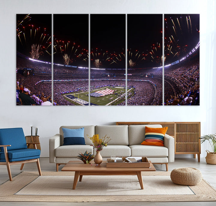 MetLife Football Stadium Wall Art Canvas Print, New York Giants Print, Ready to Hang Framed American Football Stadium Wall Art, NFL Wall Art