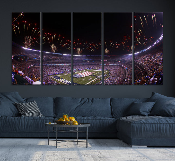 MetLife Football Stadium Wall Art Canvas Print, New York Giants Print, Ready to Hang Framed American Football Stadium Wall Art, NFL Wall Art