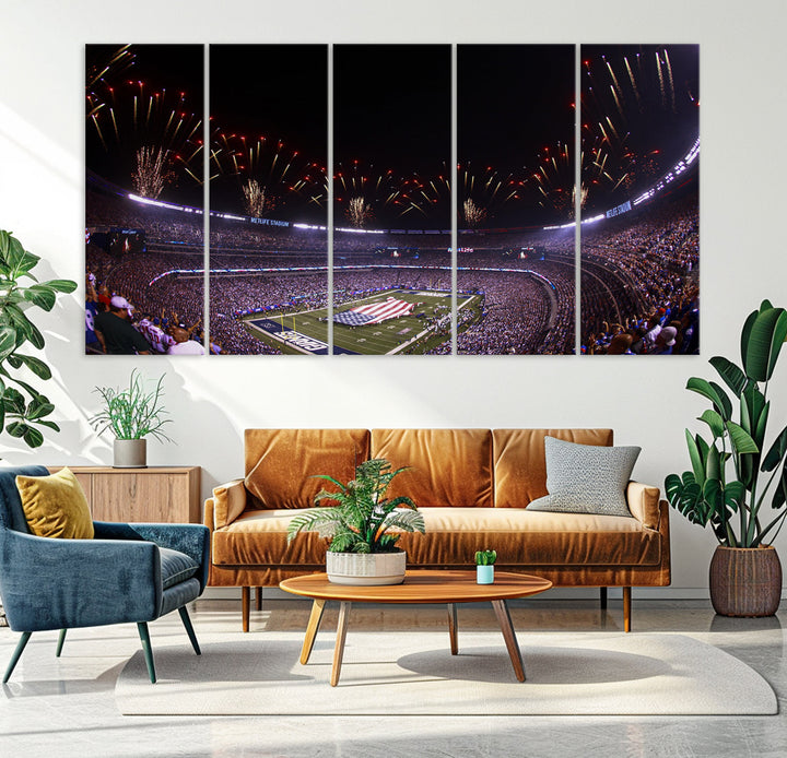 MetLife Football Stadium Wall Art Canvas Print, New York Giants Print, Ready to Hang Framed American Football Stadium Wall Art, NFL Wall Art