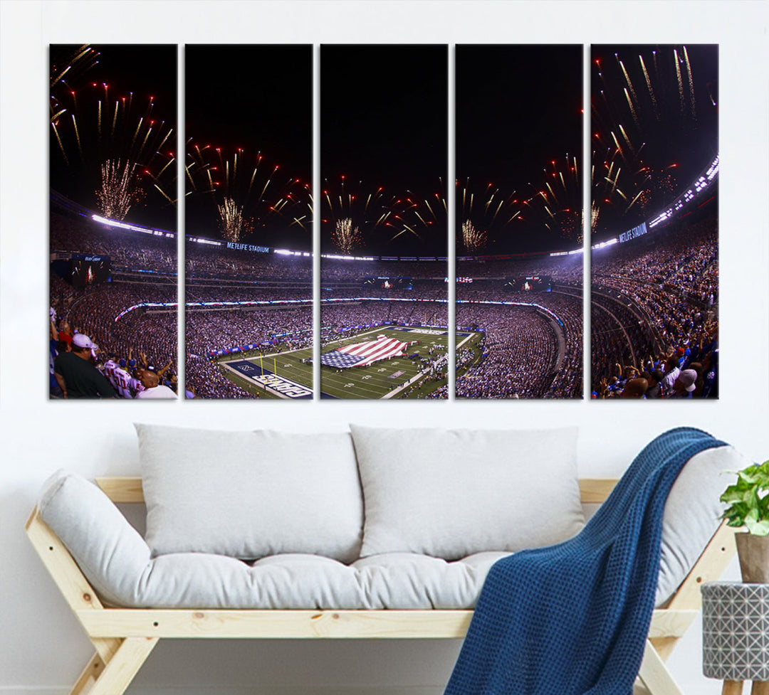 MetLife Football Stadium Wall Art Canvas Print, New York Giants Print, Ready to Hang Framed American Football Stadium Wall Art, NFL Wall Art