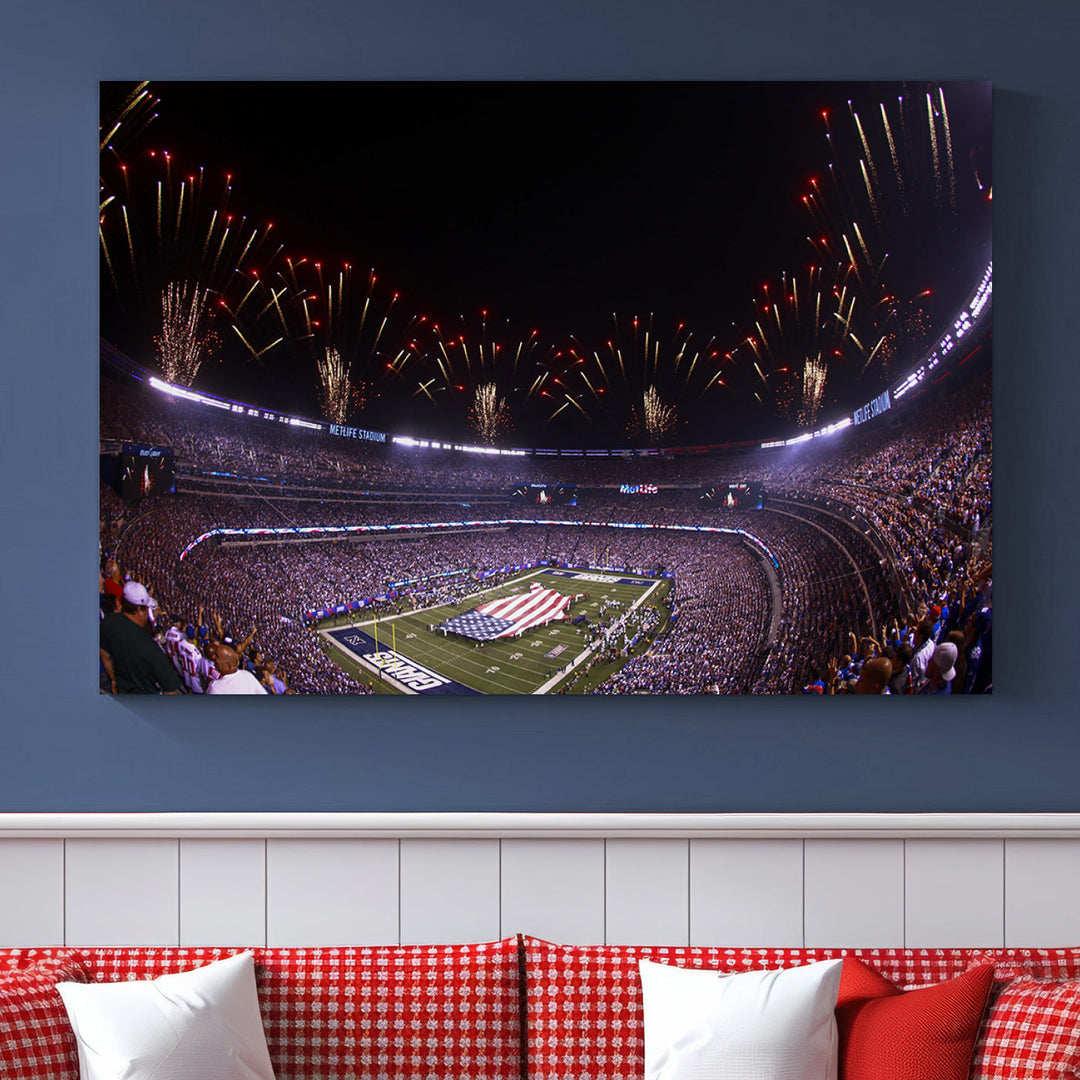 MetLife Football Stadium Wall Art Canvas Print, New York Giants Print, Ready to Hang Framed American Football Stadium Wall Art, NFL Wall Art