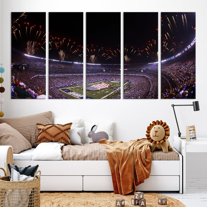 MetLife Football Stadium Wall Art Canvas Print, New York Giants Print, Ready to Hang Framed American Football Stadium Wall Art, NFL Wall Art