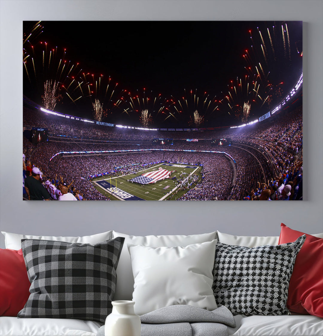 MetLife Football Stadium Wall Art Canvas Print, New York Giants Print, Ready to Hang Framed American Football Stadium Wall Art, NFL Wall Art