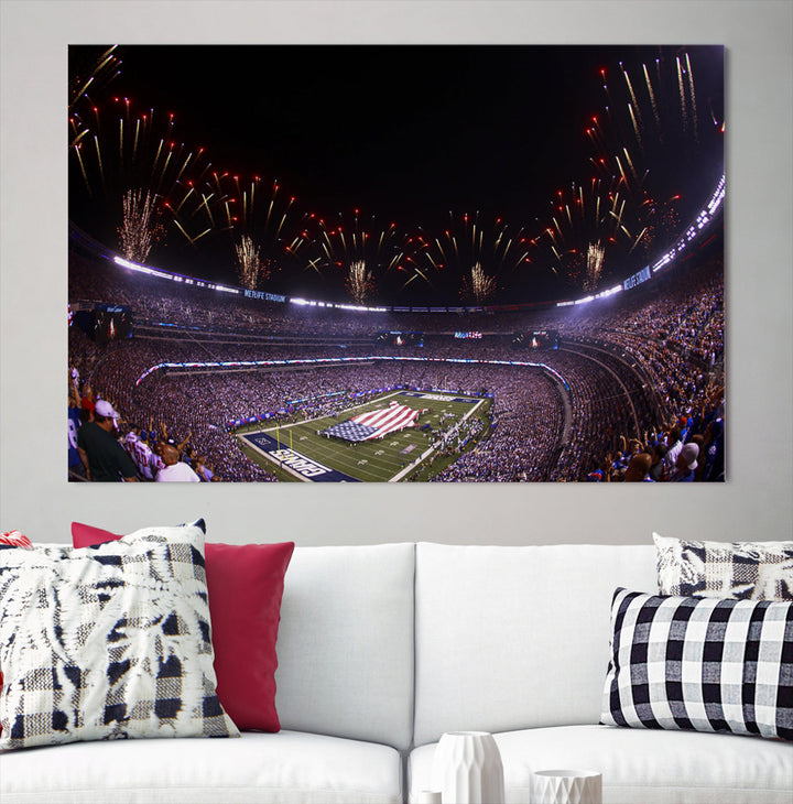 MetLife Football Stadium Wall Art Canvas Print, New York Giants Print, Ready to Hang Framed American Football Stadium Wall Art, NFL Wall Art