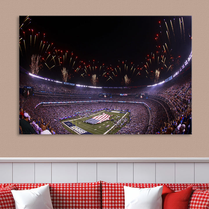 MetLife Football Stadium Wall Art Canvas Print, New York Giants Print, Ready to Hang Framed American Football Stadium Wall Art, NFL Wall Art