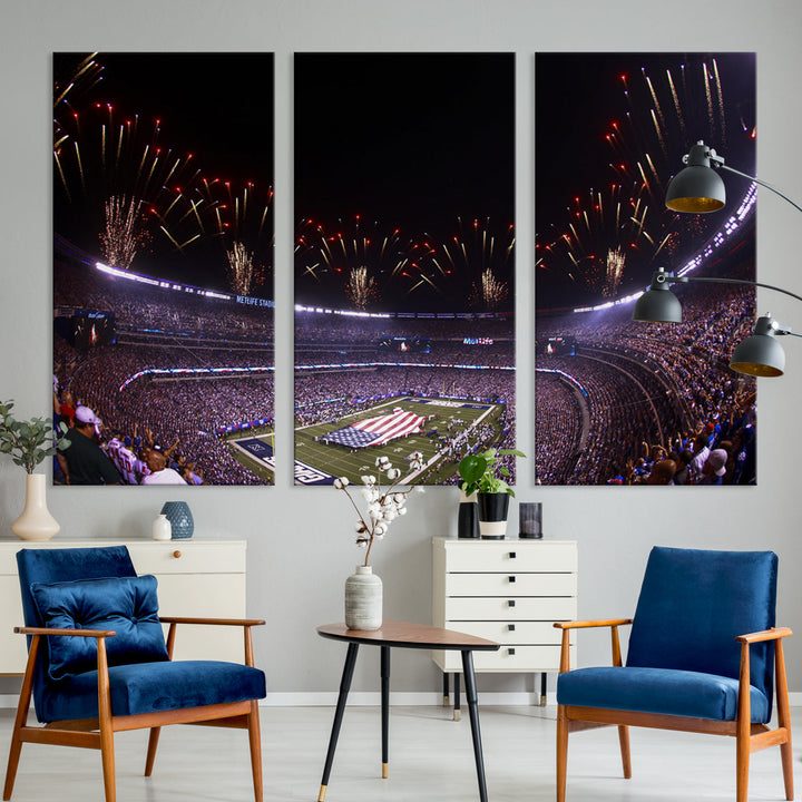 MetLife Football Stadium Wall Art Canvas Print, New York Giants Print, Ready to Hang Framed American Football Stadium Wall Art, NFL Wall Art