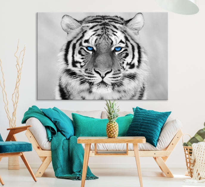 Mighty Siberian Tiger Black and White Animal Wall Art Large Canvas Print