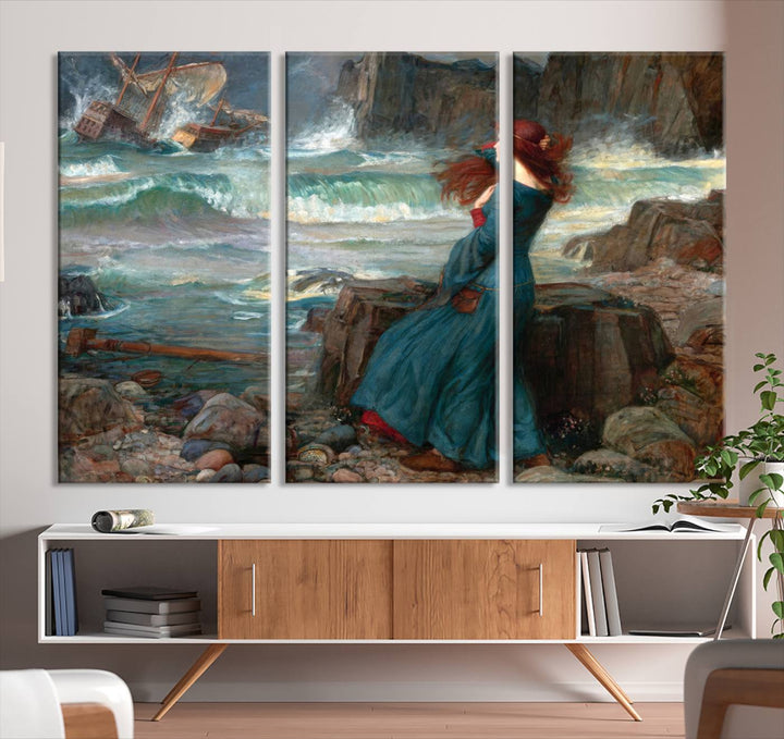 Miranda The Tempest Canvas Art Print - Classic Shipwreck Scene for Living Room, Dramatic Art for Home Decor, Ready to Hang