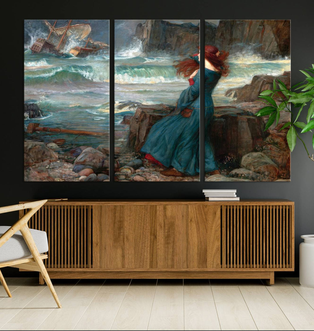 Miranda The Tempest Canvas Art Print - Classic Shipwreck Scene for Living Room, Dramatic Art for Home Decor, Ready to Hang