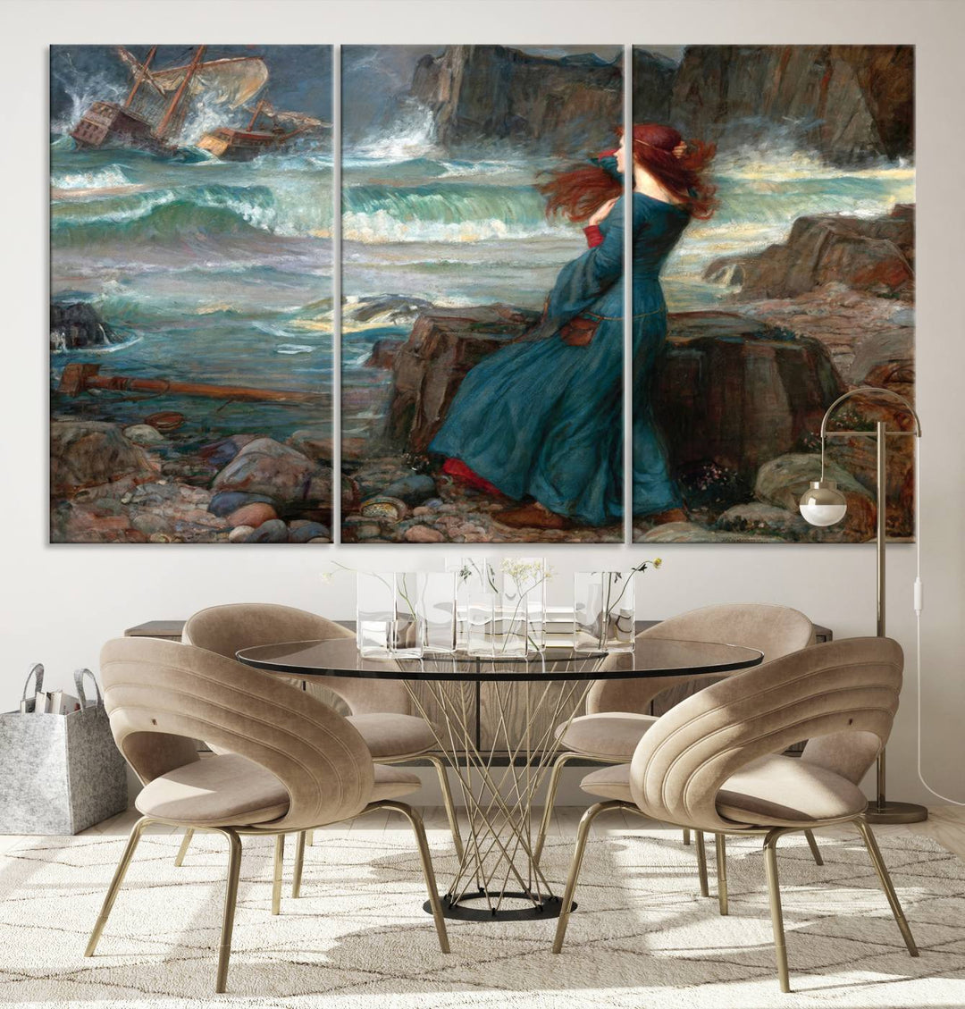 Miranda The Tempest Canvas Art Print - Classic Shipwreck Scene for Living Room, Dramatic Art for Home Decor, Ready to Hang