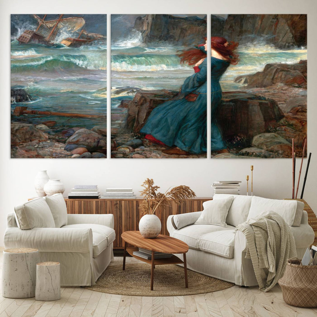 Miranda The Tempest Canvas Art Print - Classic Shipwreck Scene for Living Room, Dramatic Art for Home Decor, Ready to Hang