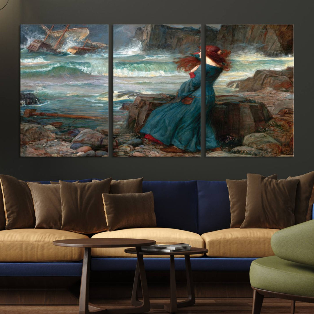 Miranda The Tempest Canvas Art Print - Classic Shipwreck Scene for Living Room, Dramatic Art for Home Decor, Ready to Hang