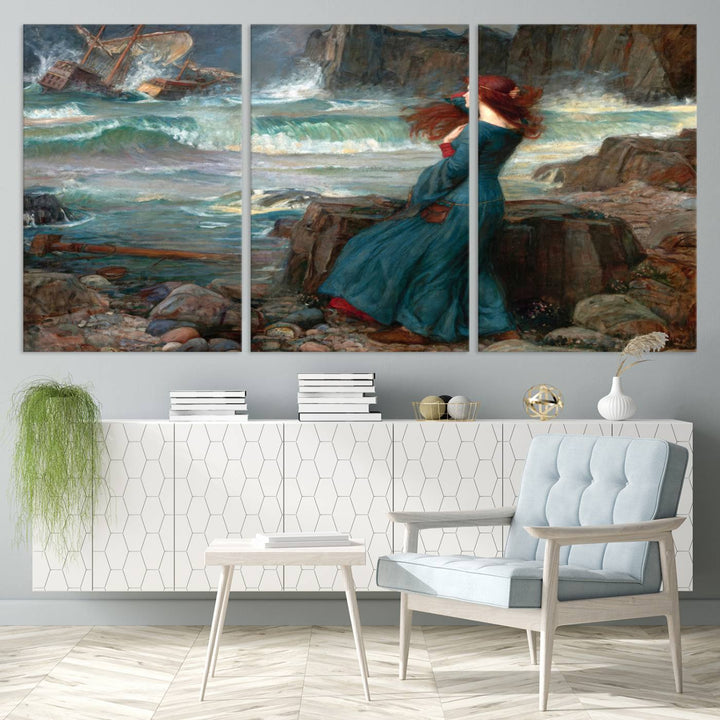 Miranda The Tempest Canvas Art Print - Classic Shipwreck Scene for Living Room, Dramatic Art for Home Decor, Ready to Hang