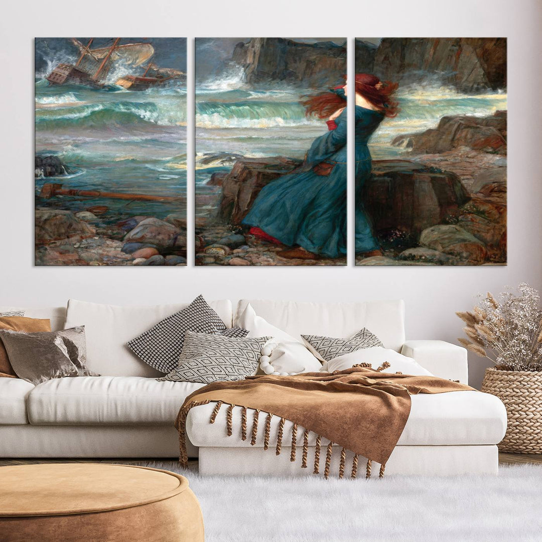 Miranda The Tempest Canvas Art Print - Classic Shipwreck Scene for Living Room, Dramatic Art for Home Decor, Ready to Hang