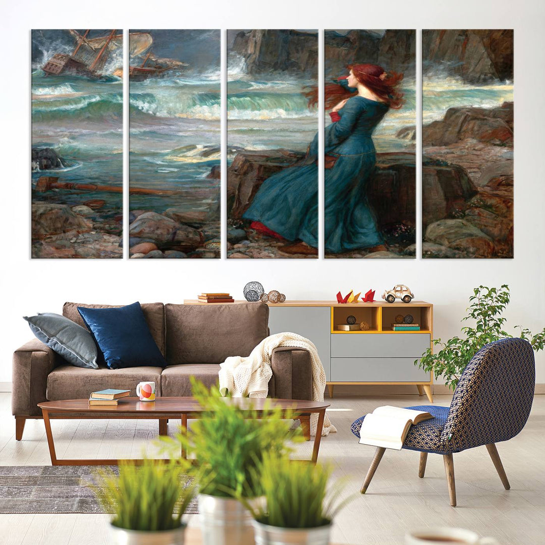 Miranda The Tempest Canvas Art Print - Classic Shipwreck Scene for Living Room, Dramatic Art for Home Decor, Ready to Hang