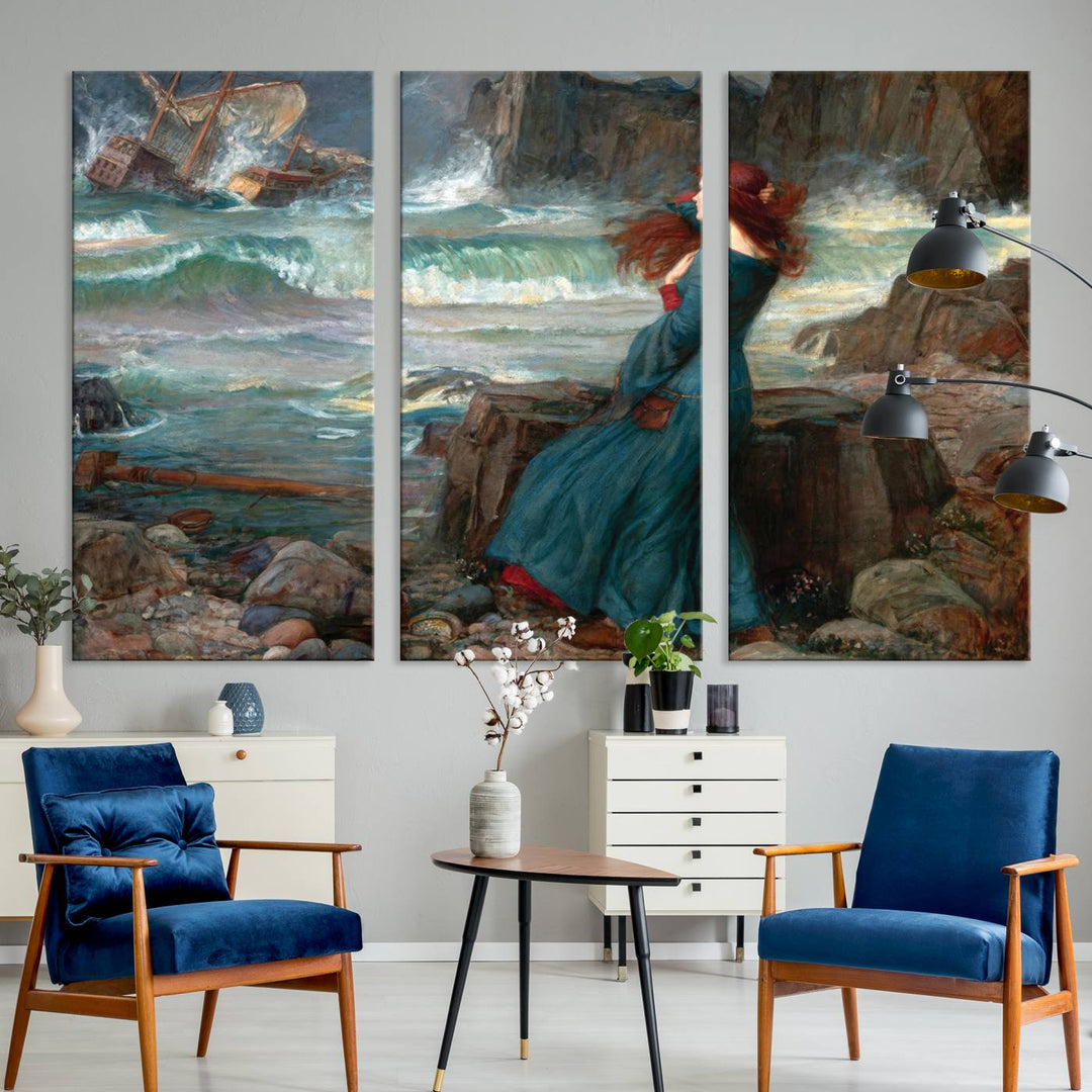 Miranda The Tempest Canvas Art Print - Classic Shipwreck Scene for Living Room, Dramatic Art for Home Decor, Ready to Hang