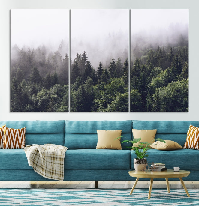 Bring the Calm & Tranquility of a Misty Foggy Forest with Clouds to Your Home with Our Nature Wall Art Canvas Print