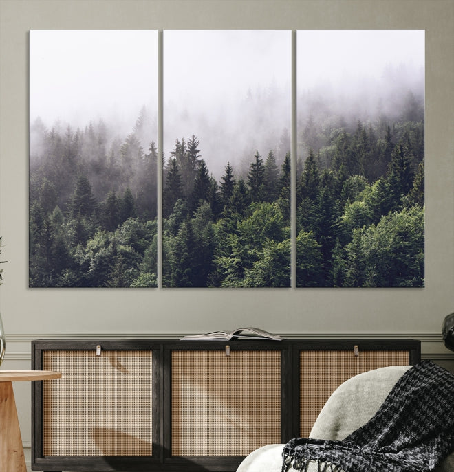 Bring the Calm & Tranquility of a Misty Foggy Forest with Clouds to Your Home with Our Nature Wall Art Canvas Print