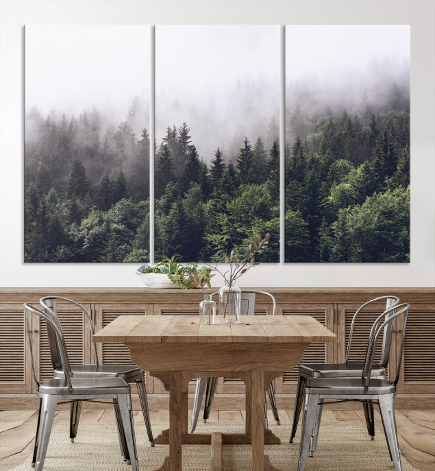 Bring the Calm & Tranquility of a Misty Foggy Forest with Clouds to Your Home with Our Nature Wall Art Canvas Print