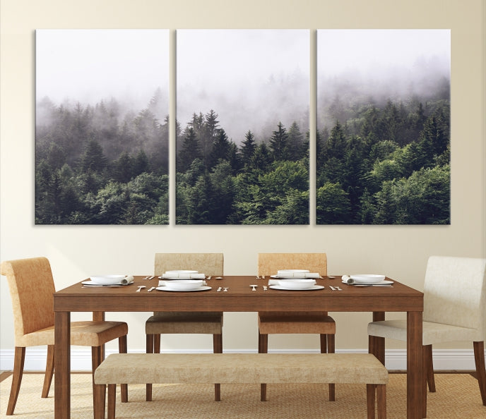 Bring the Calm & Tranquility of a Misty Foggy Forest with Clouds to Your Home with Our Nature Wall Art Canvas Print