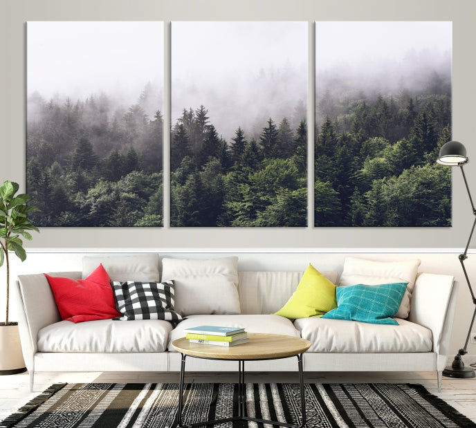 Bring the Calm & Tranquility of a Misty Foggy Forest with Clouds to Your Home with Our Nature Wall Art Canvas Print