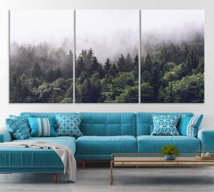 Bring the Calm & Tranquility of a Misty Foggy Forest with Clouds to Your Home with Our Nature Wall Art Canvas Print