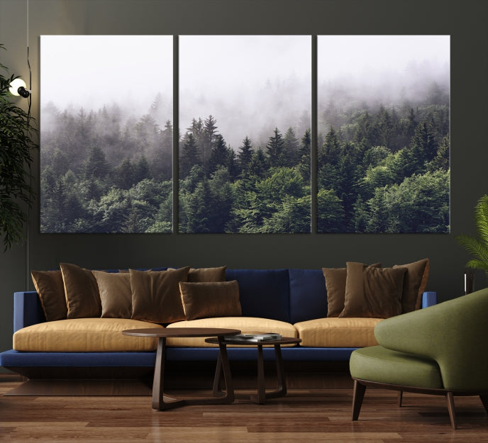 Bring the Calm & Tranquility of a Misty Foggy Forest with Clouds to Your Home with Our Nature Wall Art Canvas Print