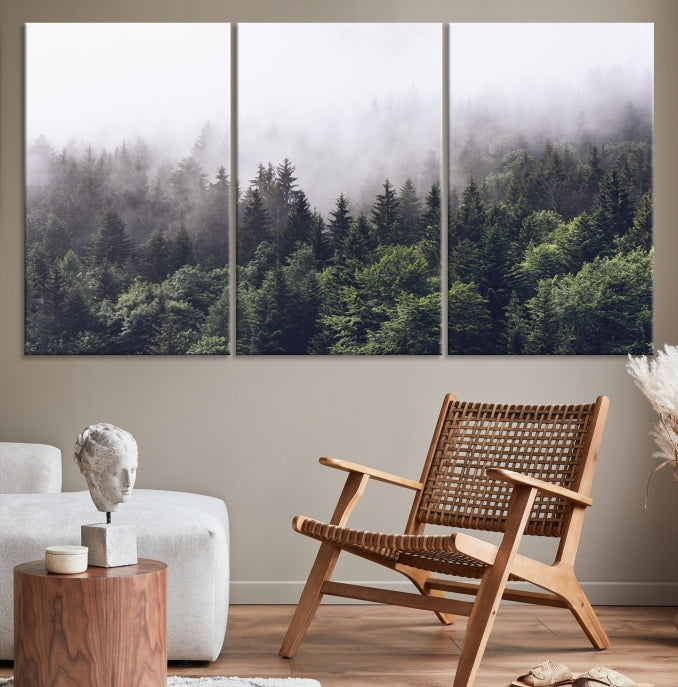 Bring the Calm & Tranquility of a Misty Foggy Forest with Clouds to Your Home with Our Nature Wall Art Canvas Print