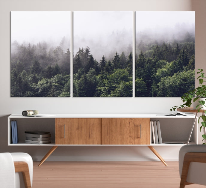 Bring the Calm & Tranquility of a Misty Foggy Forest with Clouds to Your Home with Our Nature Wall Art Canvas Print