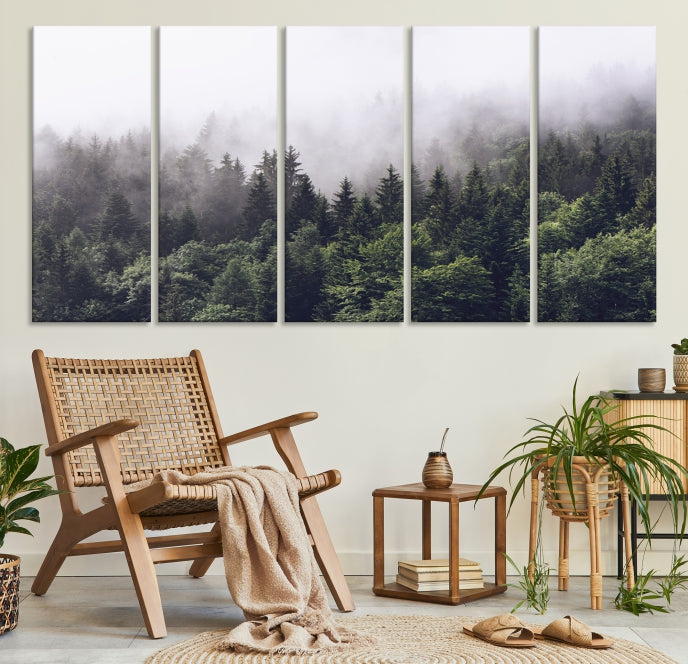 Bring the Calm & Tranquility of a Misty Foggy Forest with Clouds to Your Home with Our Nature Wall Art Canvas Print