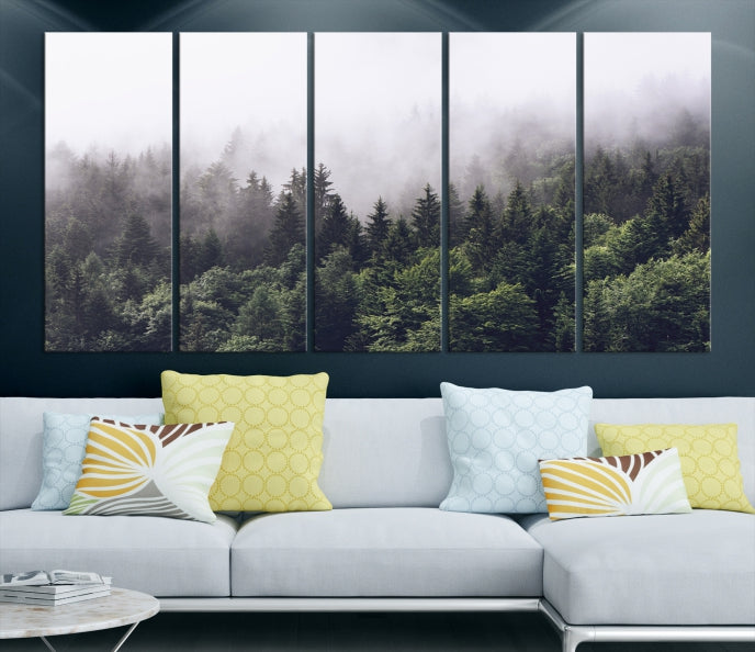 Bring the Calm & Tranquility of a Misty Foggy Forest with Clouds to Your Home with Our Nature Wall Art Canvas Print