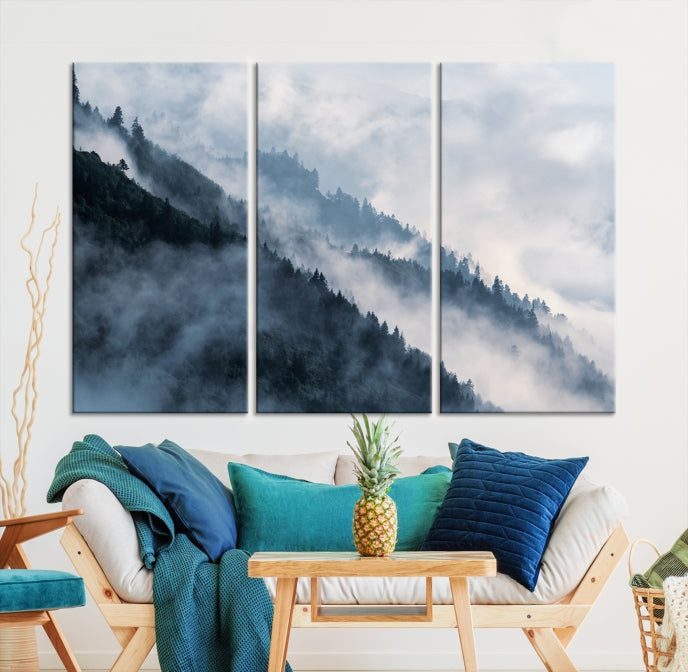 Bring the Magic of a Misty Foggy Winter Mountain Forest to Your Home with Our Nature Wall Art Canvas PrintA Serene