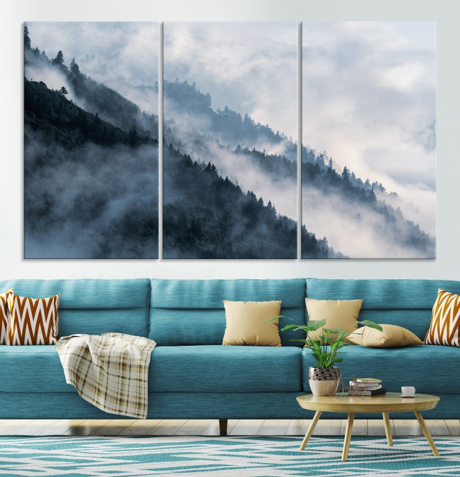 Bring the Magic of a Misty Foggy Winter Mountain Forest to Your Home with Our Nature Wall Art Canvas PrintA Serene